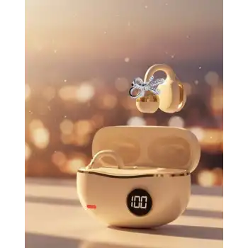 Şık ve Taşınabilir Bluetooth Kulaklık Gün Boyu Kullanım 2 Kurdele Küpe Hediyeli