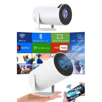Sinema Projektörü Android HDMI USB WİFİ Ses Çıkışlı Ayaklı Projeksiyon Taşınabilir