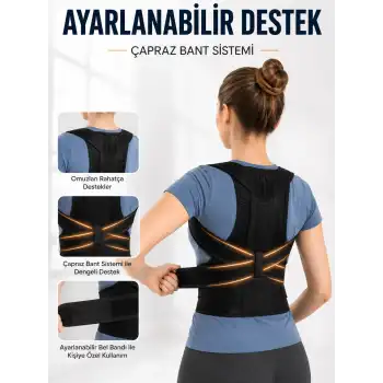 Sırt ve Bel Destekli Dik Duruş Korsesi Ayarlanabilir Çapraz Bantlı Fileli Tasarım