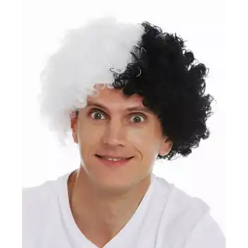 Siyah Beyaz Kıvırcık Afro Bonus Taraftar Peruğu