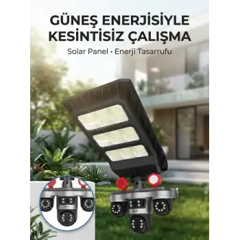 Solar Panelli Akıllı Güvenlik Kamerası LED Projektörlü