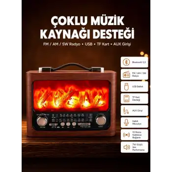 Solar Panelli Alev Işıklı Bluetooth Hoparlör – Çoklu Giriş, Uzun Pil Ömrü