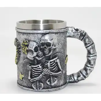 Sonsuz Aşk İskelet Tasarımlı 3D Kabartmalı Çelik Kupa Bardak