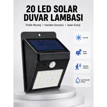 Su Geçirmez IP65 20 LED Solar Sensörlü Bahçe ve Veranda Aydınlatma Yeni Nesil