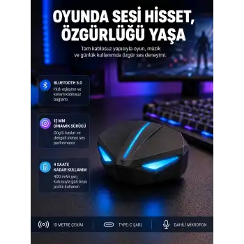 Tam Kablosuz  Kulaklığı 5.0 Bluetooth LED Kontrollü Yeni Nesil