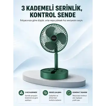 Taşınabilir Katlanabilir Mini Fan 3 Kademeli Şarj Edilebilir