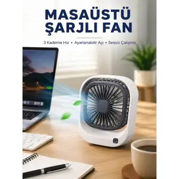 Taşınabilir Masaüstü Fan Ayarlanabilir Açılı Şarjlı Tasarım