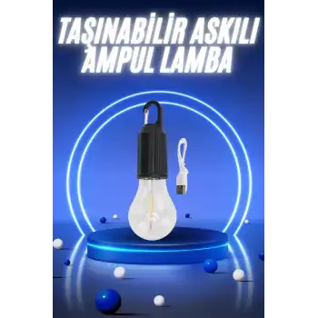 Taşınabilir Şarjlı Led Ampul Askılı Lamba Kamp Bahçe Lambası