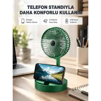 Taşınabilir Şarjlı Mini Fan – Katlanabilir Gövde, 3 Hız Kademesi