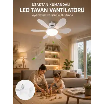 Tavan Vantilatörü Sessiz Motorlu Uzaktan Kumandalı LED Aydınlatma Güçlü Serinletme