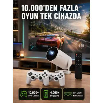 TÇift Kollu Tasarımlı Kablosuz Projeksiyon – 4K, 10.000 Oyun ve Smart App Desteği Yeni Nesil