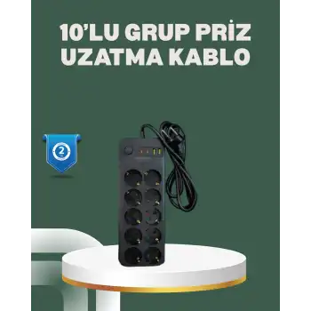 Termal Koruma Sistemli USB Type-C 10’lu Grup Priz 2m 2500W Güç Kapasiteli