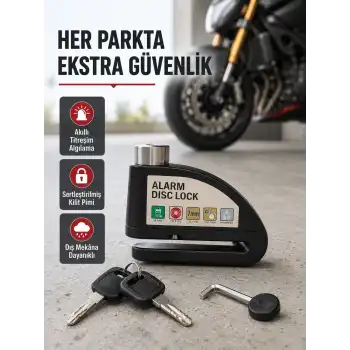 Titreşim Sensörlü Alarmlı Motosiklet Disk Kilidi 14mm Çelik Çift Kilitleme