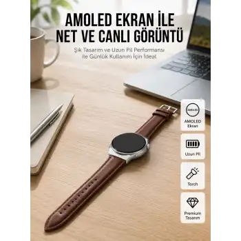 Torch Özellikli AMOLED Ekranlı Akıllı Saat Uzun Pil Yeni Nesil