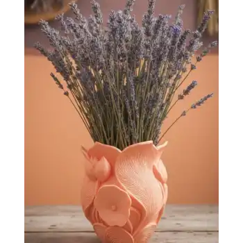 Turuncu Çiçek Desenli 3D Dekoratif Vazo Modern Masaüstü Aksesuar