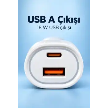Type C ve USB A Çift Çıkışlı Araç Şarj Aleti