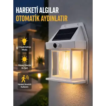 Üç Modlu Güneş Enerjili Duvar Lambası 1800mAh Bataryalı ve Hareket Sensörlü