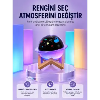 USB ile çalışan projektörlü aromaterapi nemlendirici masaüstü kullanım için uygun