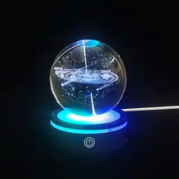 USBli Gezegenler Tasarımlı Dönen Cam Küre