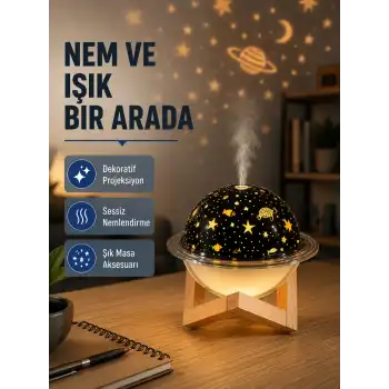 USB Projeksiyon Gece Lambası ve Hava Nemlendirici – Aromaterapi Destekli, Taşınabilir Mini