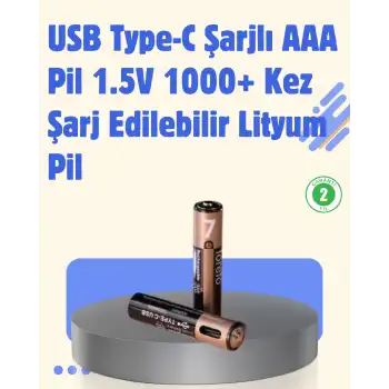 USB Type-C Şarjlı AAA Lityum Pil | 1.5V Sabit Voltaj, 1000+ Şarj Döngüsü ile Uzun Ömür