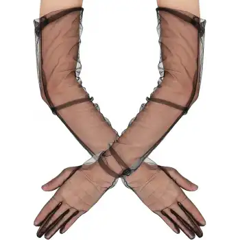 Uzun Boy Likralı Siyah Yetişkin Mega Tül Eldiven