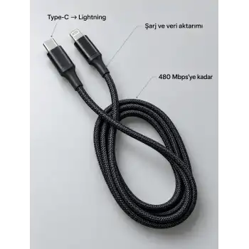 Uzun ve Dayanıklı Type C Lightning PD Hızlı Şarj Kablosu