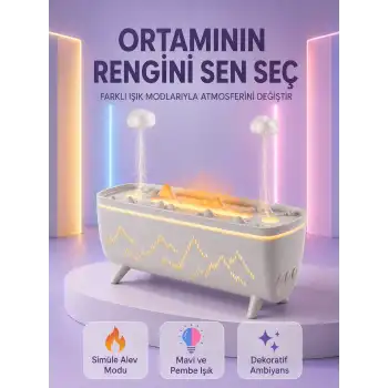 Yağmur Efektli Hava Nemlendirici 280 ML Aromaterapi Difüzörü Alev Modlu Uzaktan Kumandalı