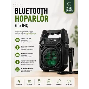 Yeni Nesil 6.5 İnç Bluetooth Hoparlör Mikrofonlu Taşınabilir Ses Sistemi