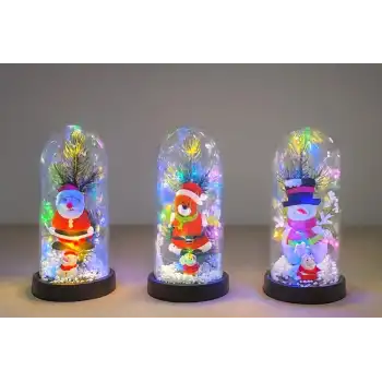 Yılbaşı Temalı Işıklı  Dekoratif Cam Fanus Alk5075