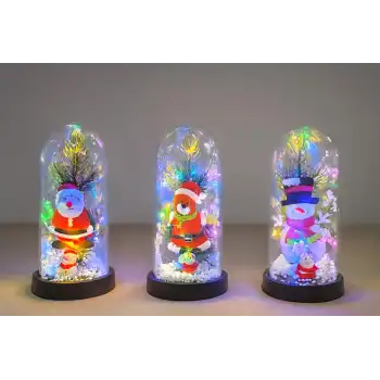 Yılbaşı Temalı Işıklı Dekoratif Cam Fanus - Model 8