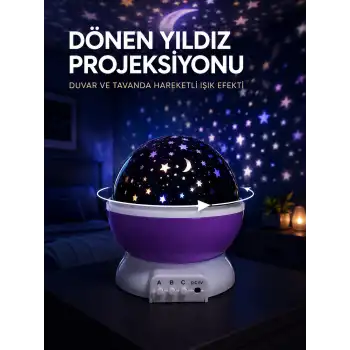 Yıldız Projeksiyon Lambası Döner Başlıklı Renkli Çocuk Odası Gece Işığı