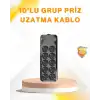 10’lu Çoklu Priz Termal Korumalı USB Type-C Çıkışlı 2500W Uzatma Kablosu