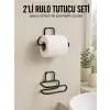 2’li Yapışkanlı Tuvalet Kağıdı Tutucu Siyah Metal Duvar Tipi Rulo Kağıtlık