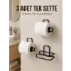 3 Adet Siyah Rulo Kağıt Tutucu Yapışkanlı Duvar Tipi Pratik Kağıtlık Seti