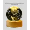 3D Astronot Kristal Küre Gece Lambası USB Ahşap Standlı Dekoratif Işık