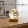 3D Yunus Desenli Kristal Küre Ahşap Tabanlı Işıklı Dekor Objesi
