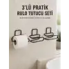 3’lü Yapışkanlı Tuvalet Kağıdı Tutucu Seti Siyah Duvar Tipi Rulo Kağıtlık
