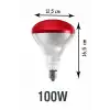 100W Kızılötesi (infrared) Isıtıcılı Hayvan Isıtma ve Kuluçka Lambası (Kırmızı Işık) E27 (Kalın Duy)