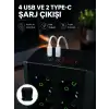 8li Dikey Çoklu Priz 4 USB 2 Type-C Akım Korumalı Anahtarlı Priz