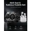 Akıllı Saat ve Kulaklık Seti Dokunmatik Ekran 5.0 Bluetooth Bağlantılı Sesli Görüşme