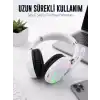 Beyaz Bluetooth 5.0 Mikrofonlu Kablosuz Kulak Üstü Kulaklık RGB Işıklı Type-C Şarjlı