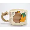 Capybara Figürlü Yayvan Formlu Porselen Kupa Bardak