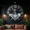 Çarklı Duvar Saati Gümüş Detaylı 59 cm