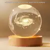 Gün Işığı LED’li 3D Kristal Galaksi Küre Ahşap Tabanlı Dekoratif Lamba