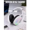Kablosuz Bluetooth Mikrofonlu Beyaz Kulaklık  RGB Işıklı