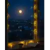 Minareli Hilal LED Işık Gold Metal Gövdeli Pilli Ramazan Dekoru