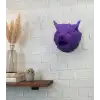Mor Renk 3D Kurt Başı Duvar Dekoru Asılabilir Maskot Heykel 25x19 cm