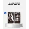 Özel Deri Çantalı 12 Parça Manikür Pedikür Bakım Seti Paslanmaz Çelik