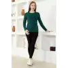 Rahat Ve Şık Uzun Kollu Bisiklet Yaka Likralı Viskon Penye Body Zümrüt Yeşili